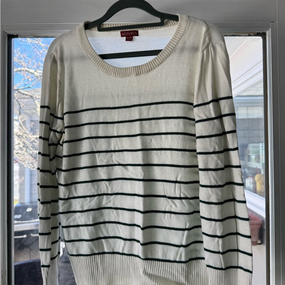 Merona White and Green Striped Sweater